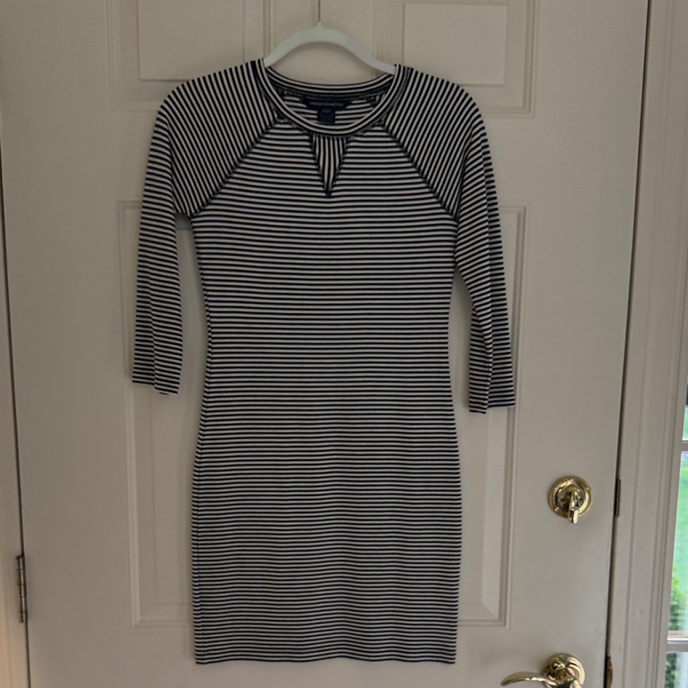 French Connection Navy & White Striped Midi Dress